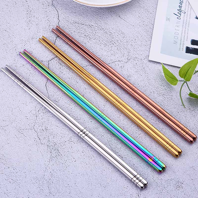 Gold Silver Pink Rainbow Chrome Reusable Stainless Steel Metal Chopsticks Non-Slip Novelty Chinese Chopsticks | 1 Pair