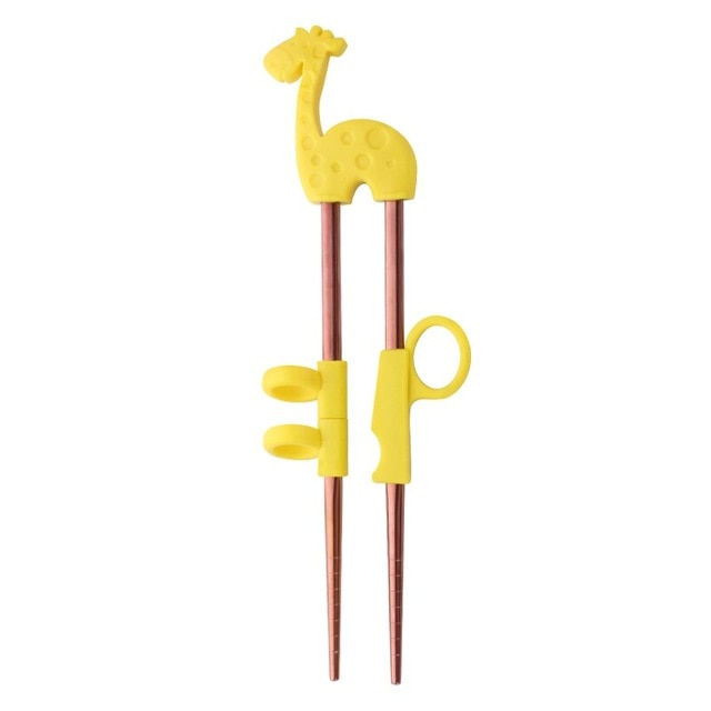 Kids Training Stainless Steel Chopsticks | Yellow Giraffe in Rose Gold (1 Pair)