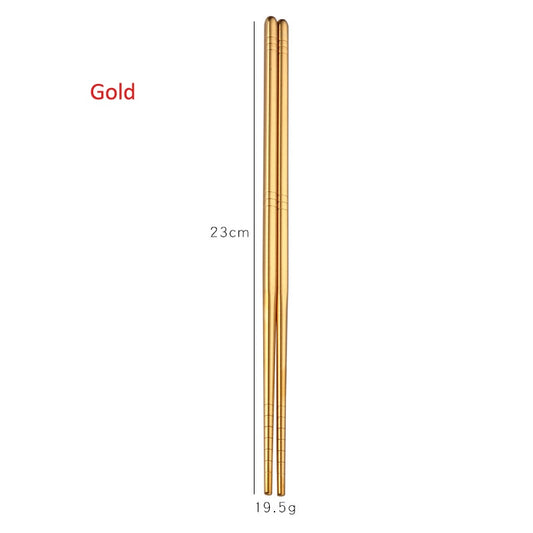 Gold Silver Pink Rainbow Chrome Reusable Stainless Steel Metal Chopsticks Non-Slip Novelty Chinese Chopsticks | 1 Pair