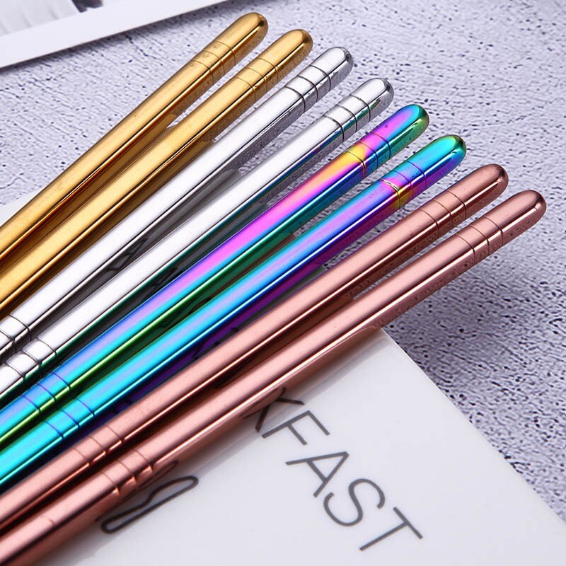 Gold Silver Pink Rainbow Chrome Reusable Stainless Steel Metal Chopsticks Non-Slip Novelty Chinese Chopsticks | 1 Pair