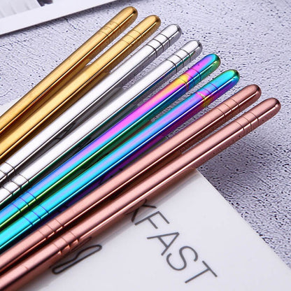 Gold Silver Pink Rainbow Chrome Reusable Stainless Steel Metal Chopsticks Non-Slip Novelty Chinese Chopsticks | 1 Pair