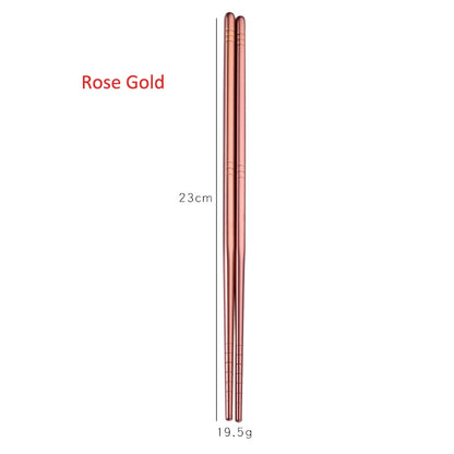 Gold Silver Pink Rainbow Chrome Reusable Stainless Steel Metal Chopsticks Non-Slip Novelty Chinese Chopsticks | 1 Pair