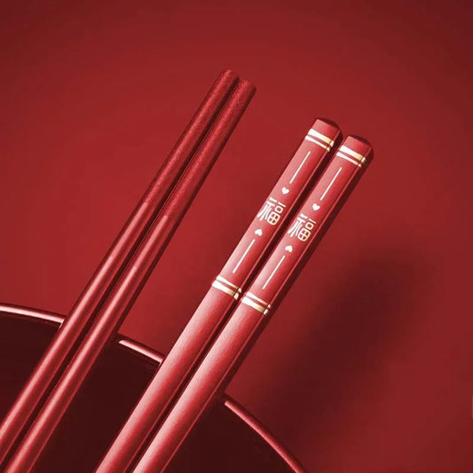Red Heart Metal Chopsticks |  Luxury Chinese New Year Gift - 1 Pc