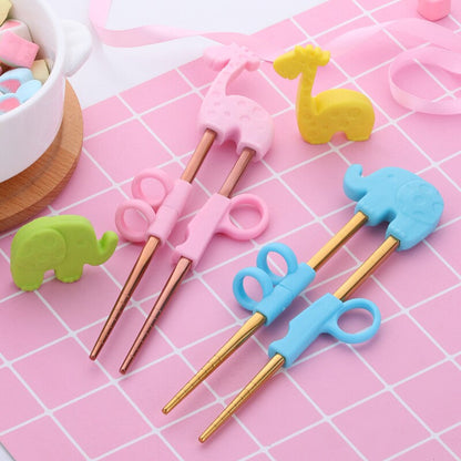 Kids Training Stainless Steel Chopsticks | Pink Giraffe in Rose Gold (1 Pair)